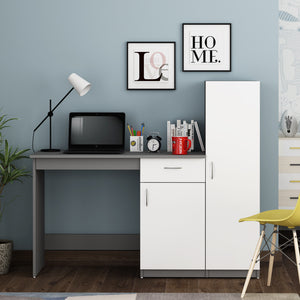 Eager Study Table with O/H Storage- Grey & Frosty White