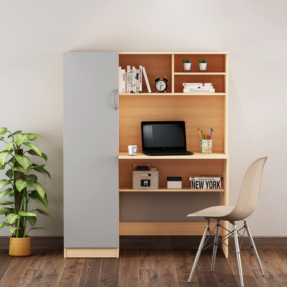 Nector Home Office Table | Beige Teak and Gothic Grey