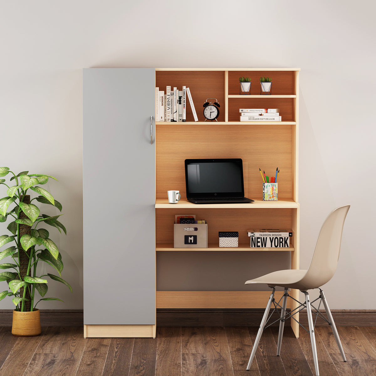 Nector Home Office Table | Beige Teak and Gothic Grey