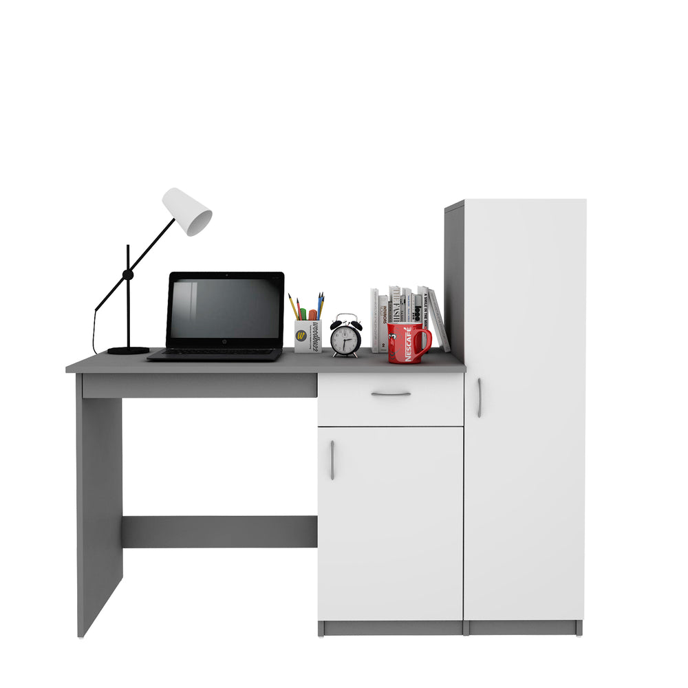Eager Study Table with O/H Storage | Grey and Frosty White