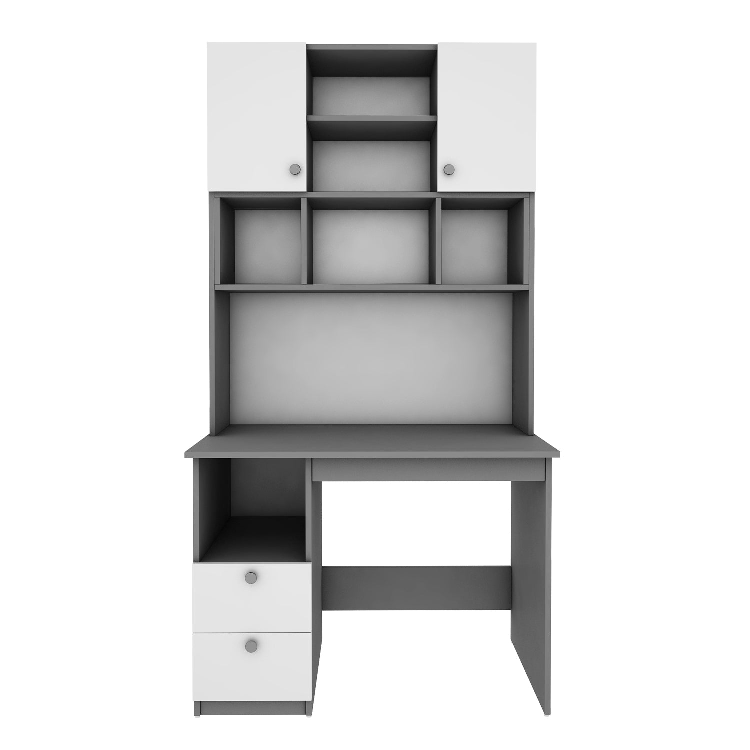 Avenly Study Table with O/H Storage | Grey and Frosty White