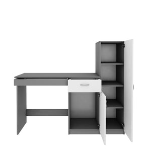 Eager Study Table with O/H Storage- Grey & Frosty White