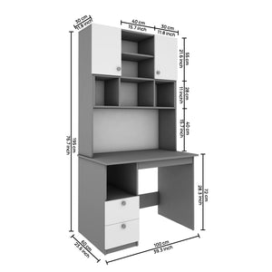 Avenly Study Table with O/H Storage- Grey & Frosty White