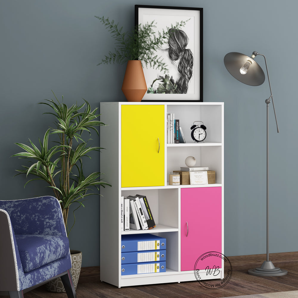 Orbit Bookcase | Yellow, Pink and Frosty White