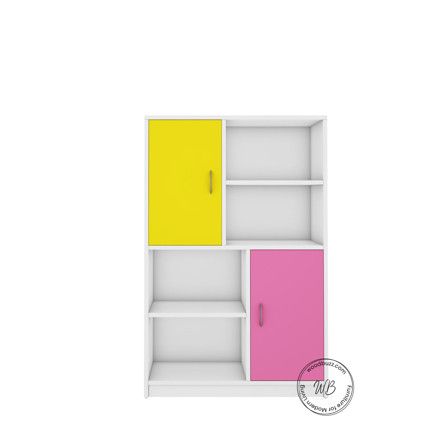 Orbit Bookcase | Yellow, Pink and Frosty White