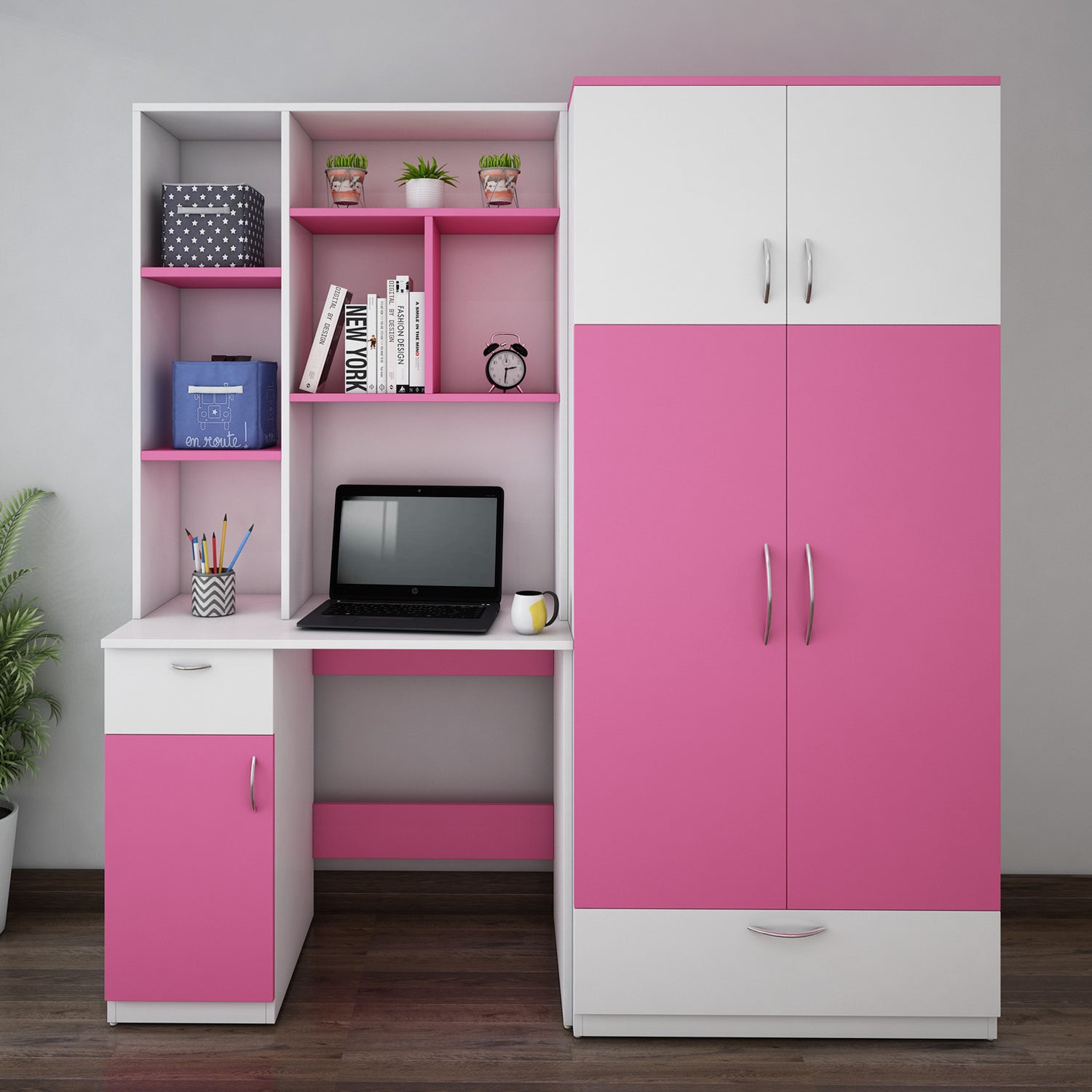 Workrobe Study Table | Pink and Frosty White