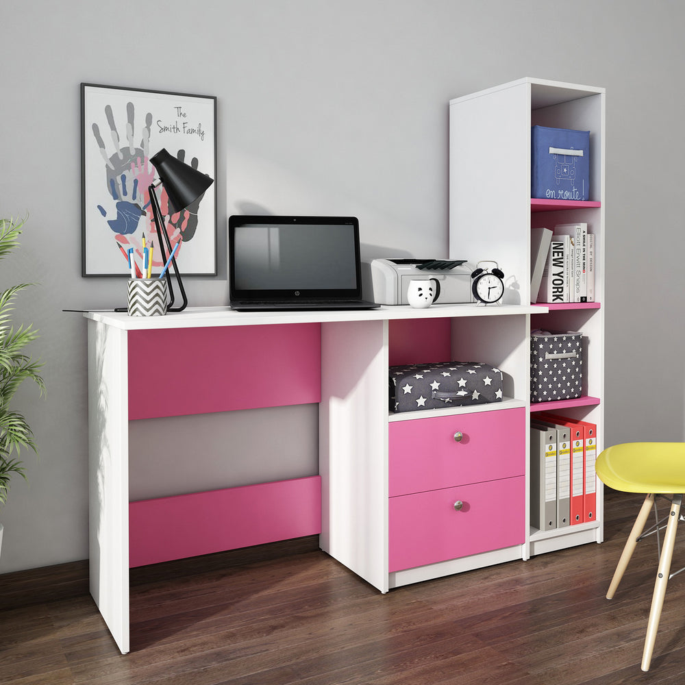 Claret Study Table | Pink and Frosty White