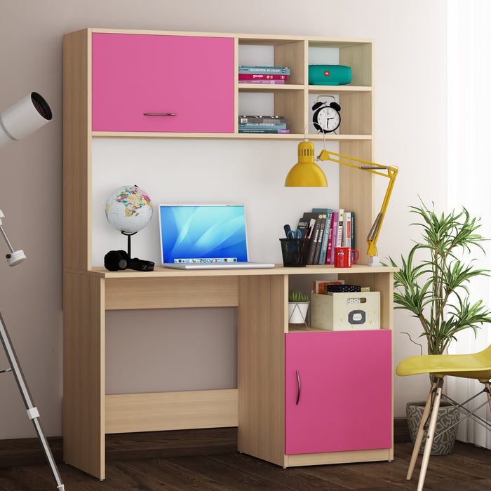 Passion Study Table | Beige Teak, Pink and Frosty White