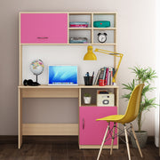 Passion Study Table | Beige Teak, Pink and Frosty White