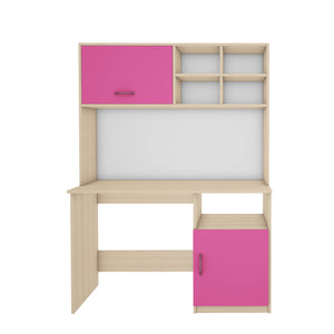 Passion Study Table- Beige Teak, Pink & Frosty White