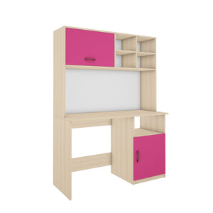 Passion Study Table- Beige Teak, Pink & Frosty White