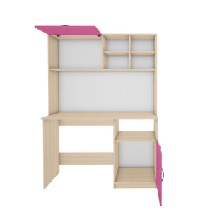 Passion Study Table- Beige Teak, Pink & Frosty White