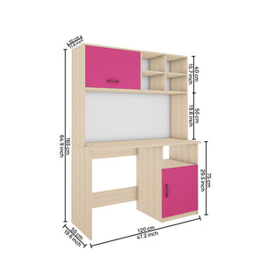 Passion Study Table- Beige Teak, Pink & Frosty White