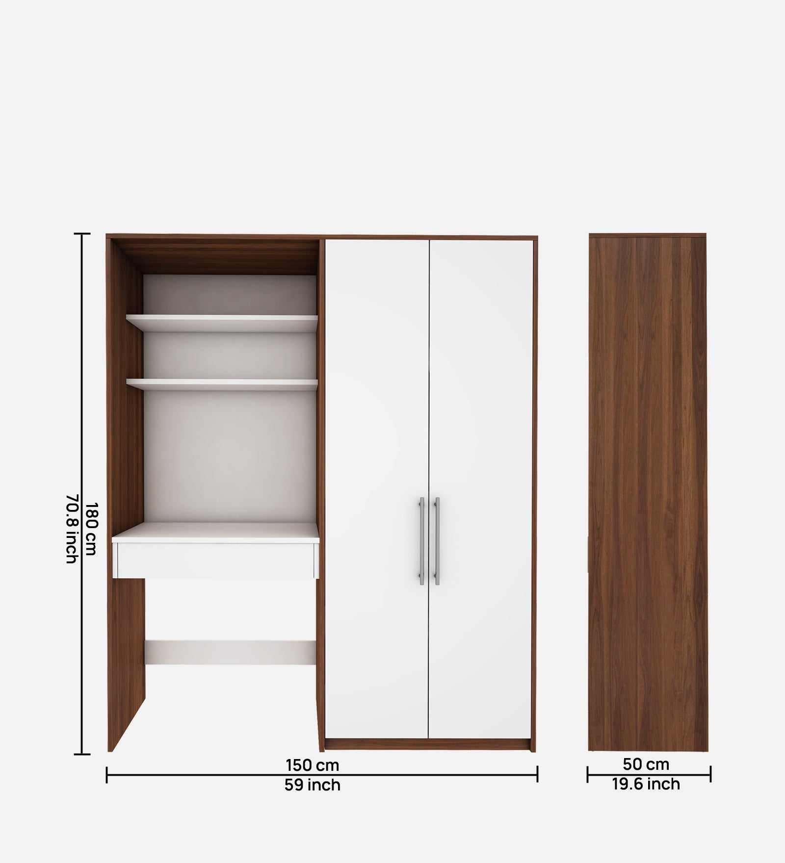 Crest Study Table cum wardrobe | Walnut and Frosty White