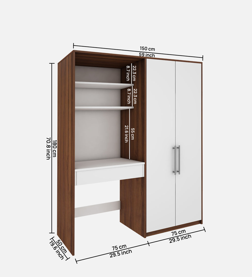 Crest Study Table cum wardrobe | Walnut and Frosty White