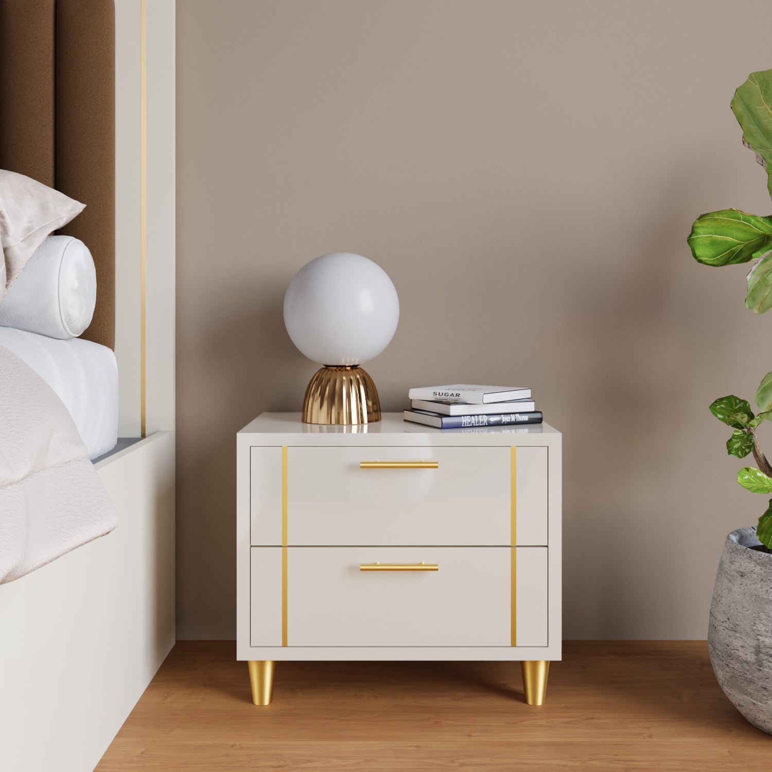 Canna Bedside Table | HDHMR | Champagne