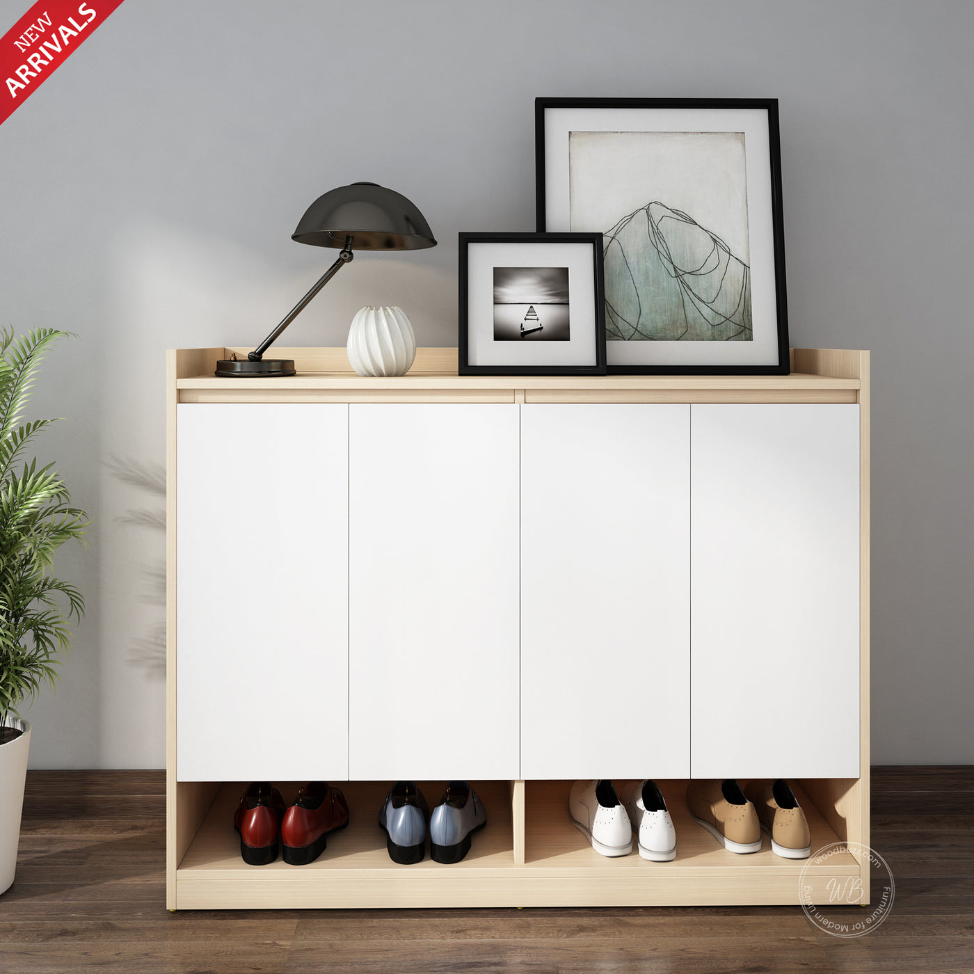 Stepstyle Shoe Cabinet | Beige Teak and Frosty White