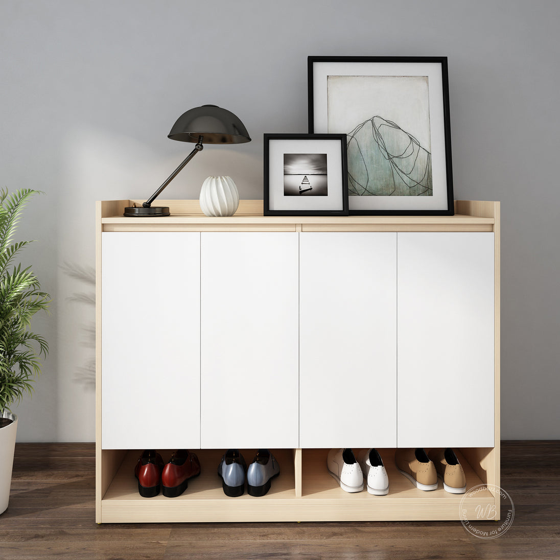 Stepstyle Shoe Cabinet Beige Teak and Frosty White