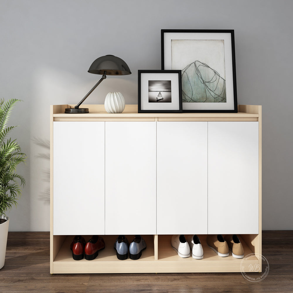 Stepstyle Shoe Cabinet | Beige Teak and Frosty White