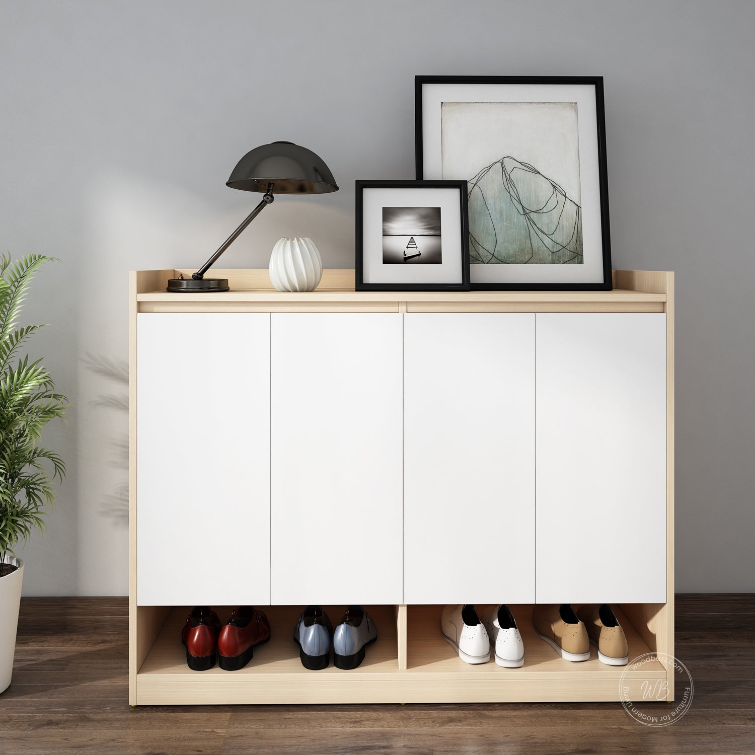 Stepstyle Shoe Cabinet | Beige Teak and Frosty White