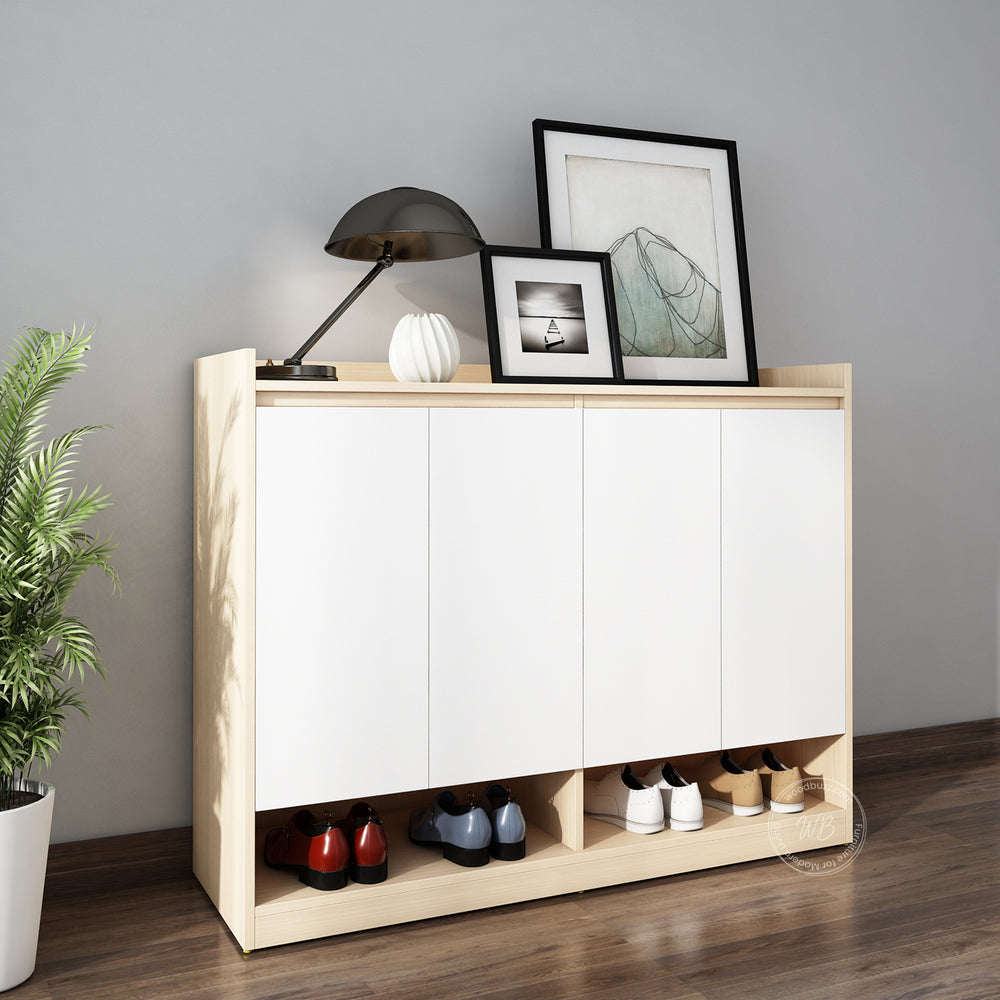 Stepstyle Shoe Cabinet | Beige Teak and Frosty White