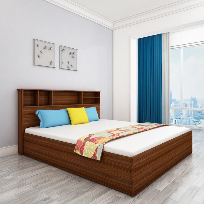 Goliath Shelf Headboard King Bed - Walnut