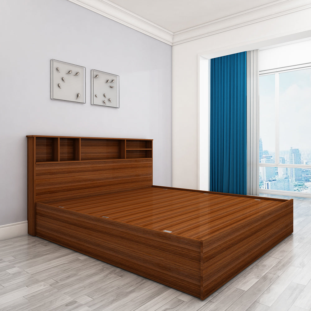 Goliath Shelf Headboard King Bed - Walnut