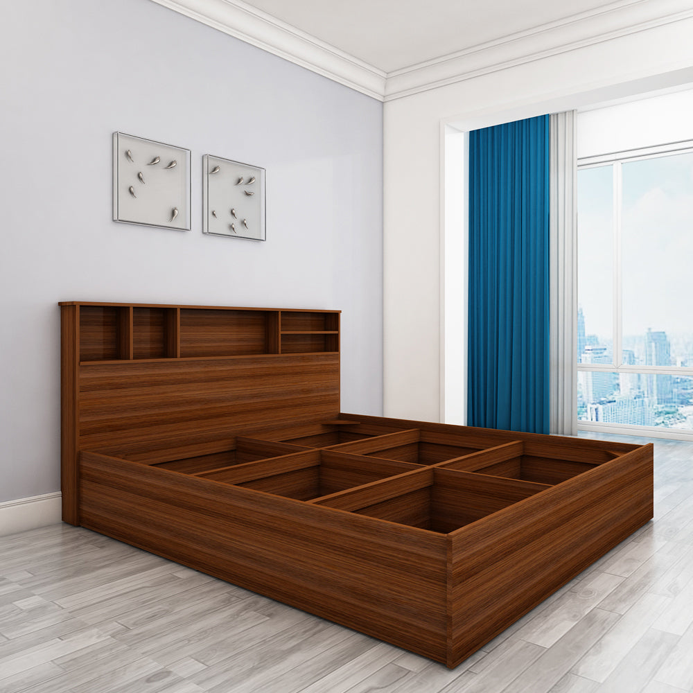 Goliath Shelf Headboard King Bed - Walnut