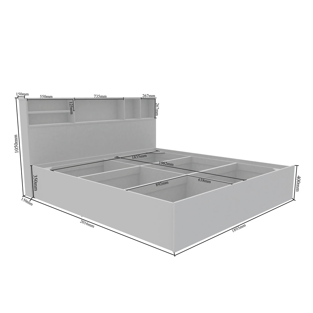 Goliath Shelf Headboard King Bed - Walnut