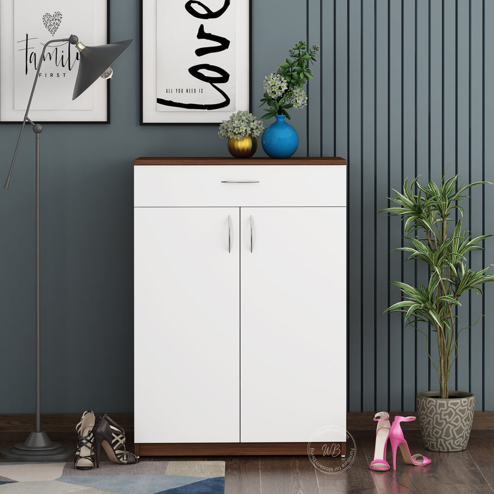 Auria Shoe Rack | Walnut and Frosty White