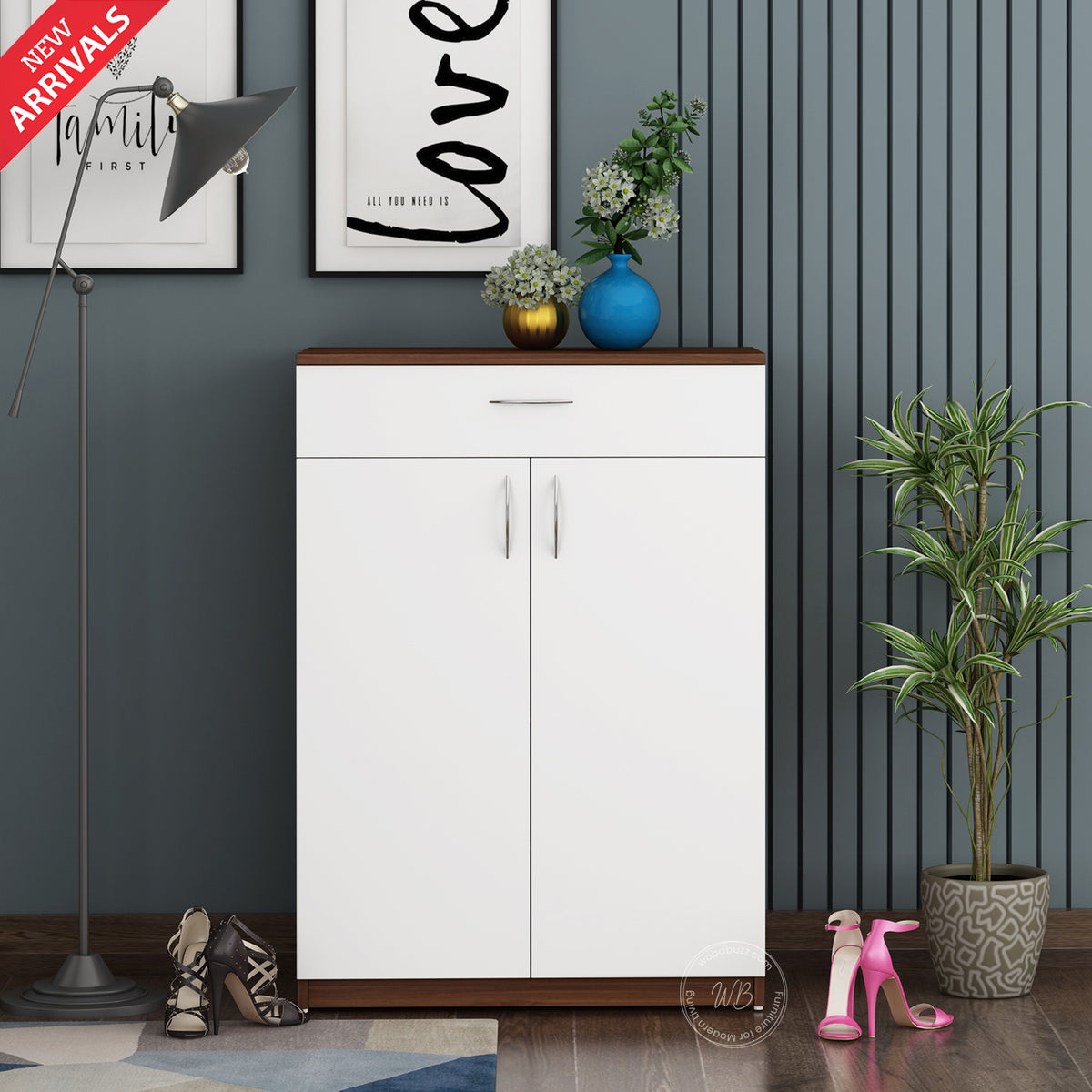Auria Shoe Rack | Walnut and Frosty White