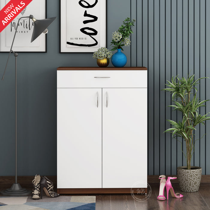 Auria Shoe Rack | Walnut and Frosty White