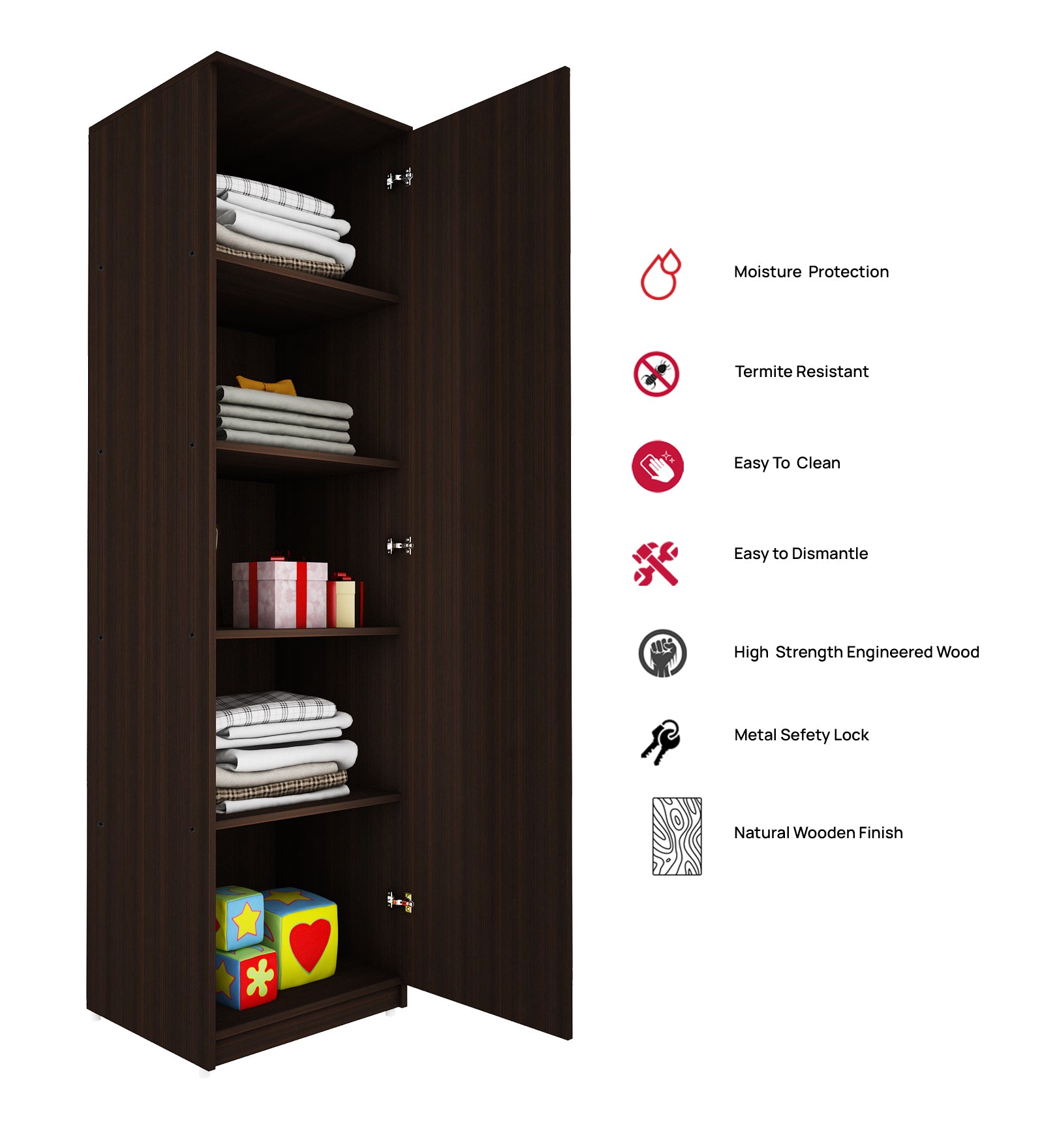 Quinn Single Door Wardrobe | Wenge