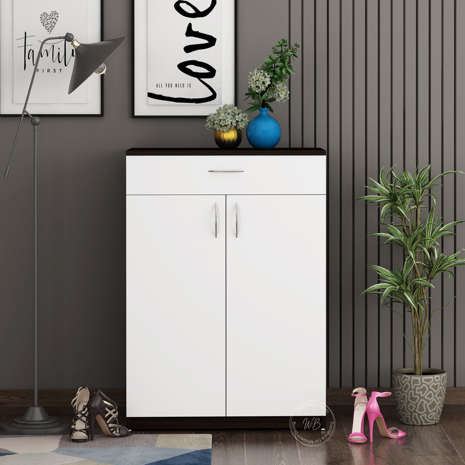 Auria Shoe Rack | Wenge and Frosty White