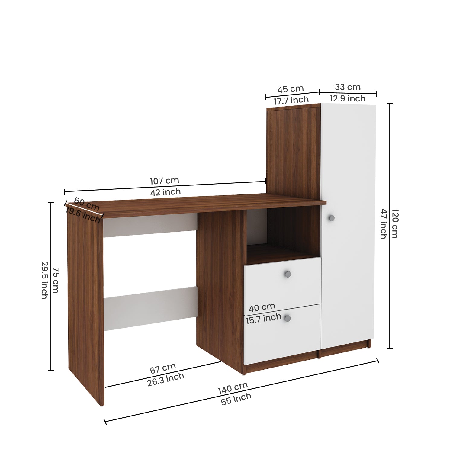 Derrick Home office table | Walnut and Frosty White