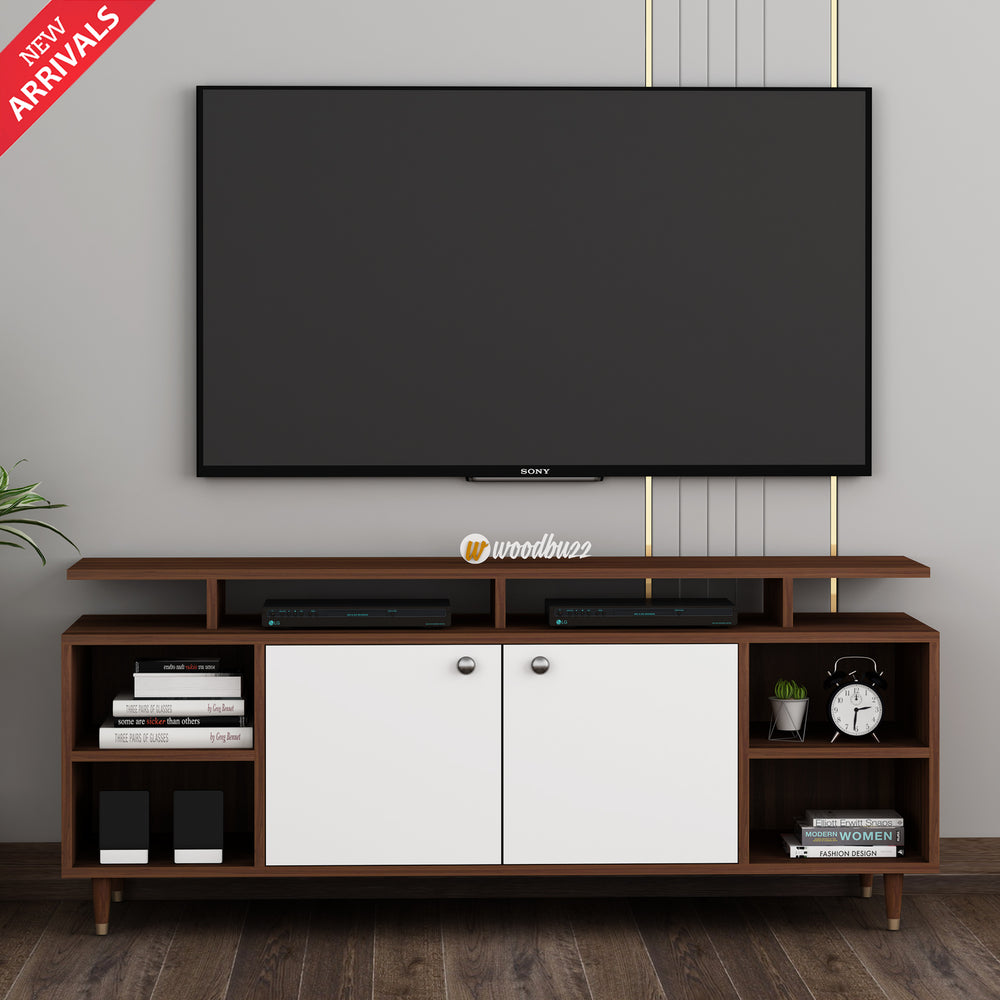 Overa TV Unit- Walnut & Frosty White