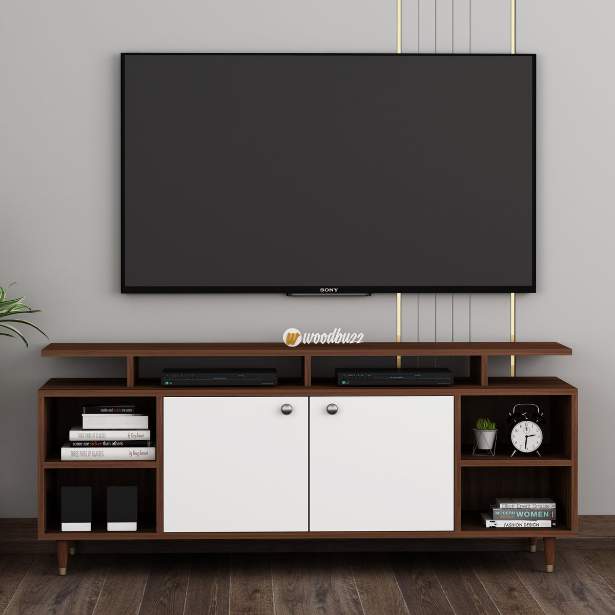 Overa TV Unit- Walnut & Frosty White