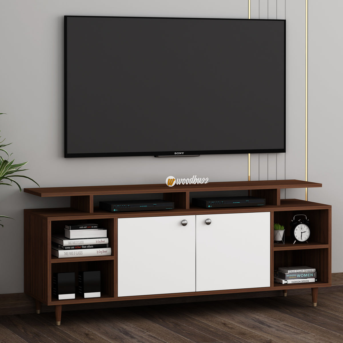 Overa TV Unit- Walnut & Frosty White