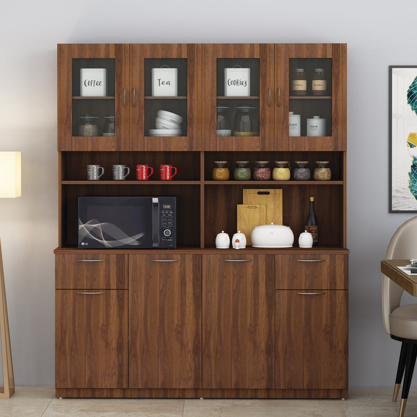 Modish Crockery Unit Four Door | Walnut
