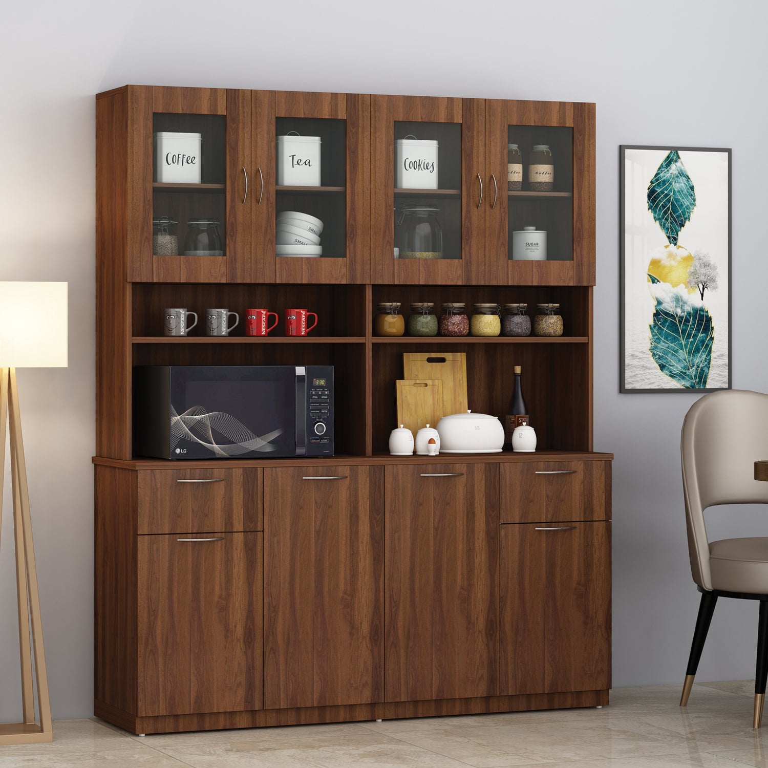 Modish Crockery Unit Four Door | Walnut