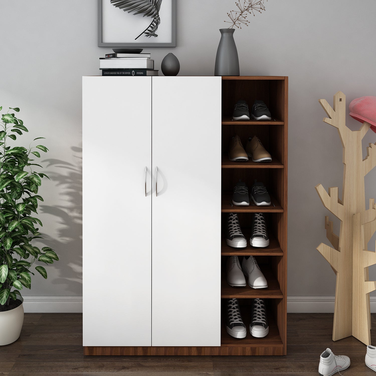 Pairs Shoe Rack | Walnut and Frosty White
