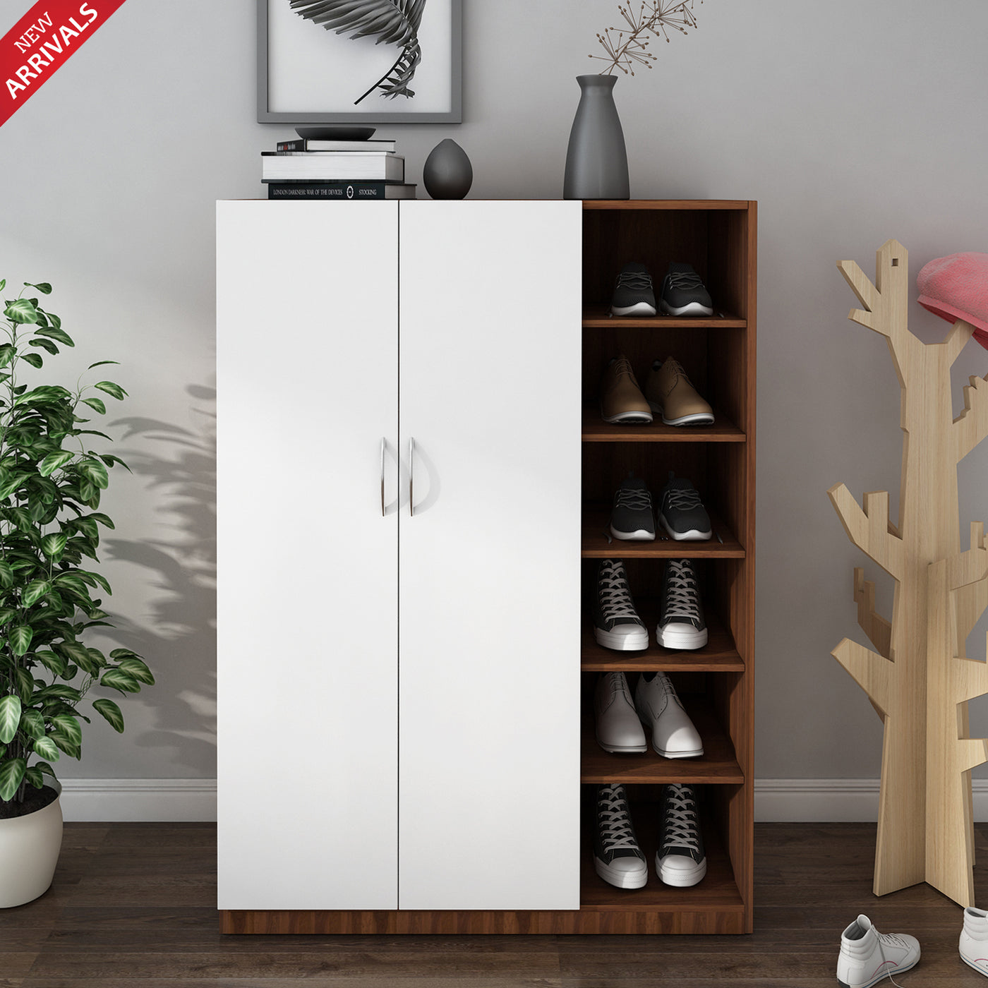Pairs Shoe Rack | Walnut and Frosty White