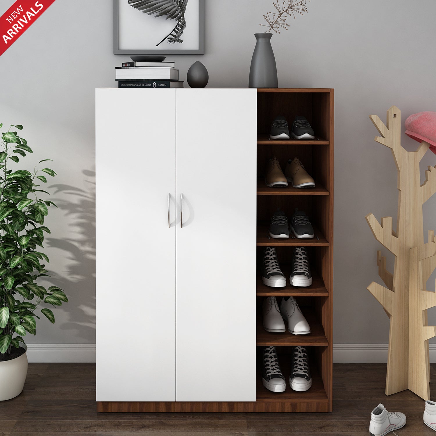 Pairs Shoe Rack | Walnut and Frosty White