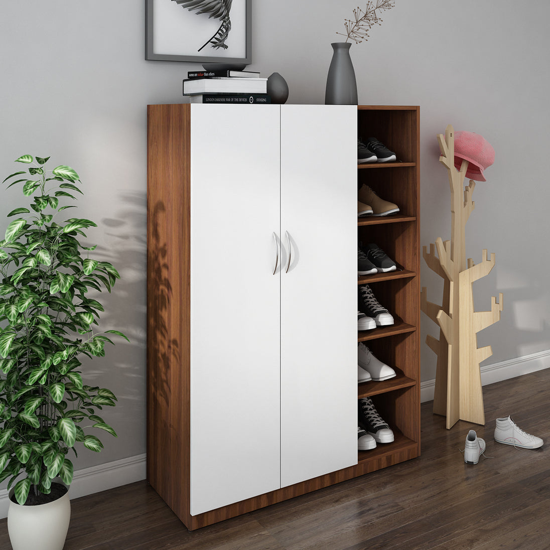 Pairs Shoe Rack Walnut and Frosty White - Main Image