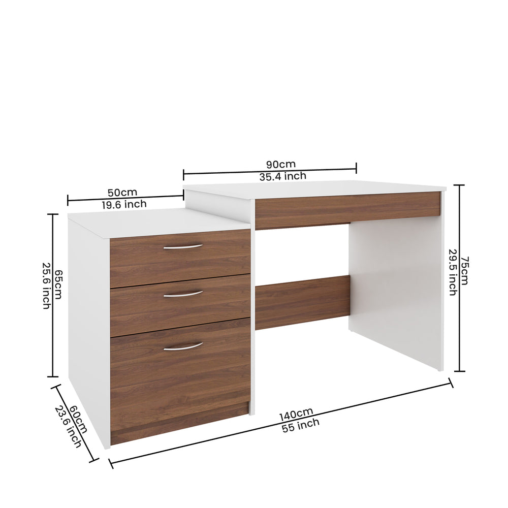 Brodsky Study Desk | Walnut and Frosty White