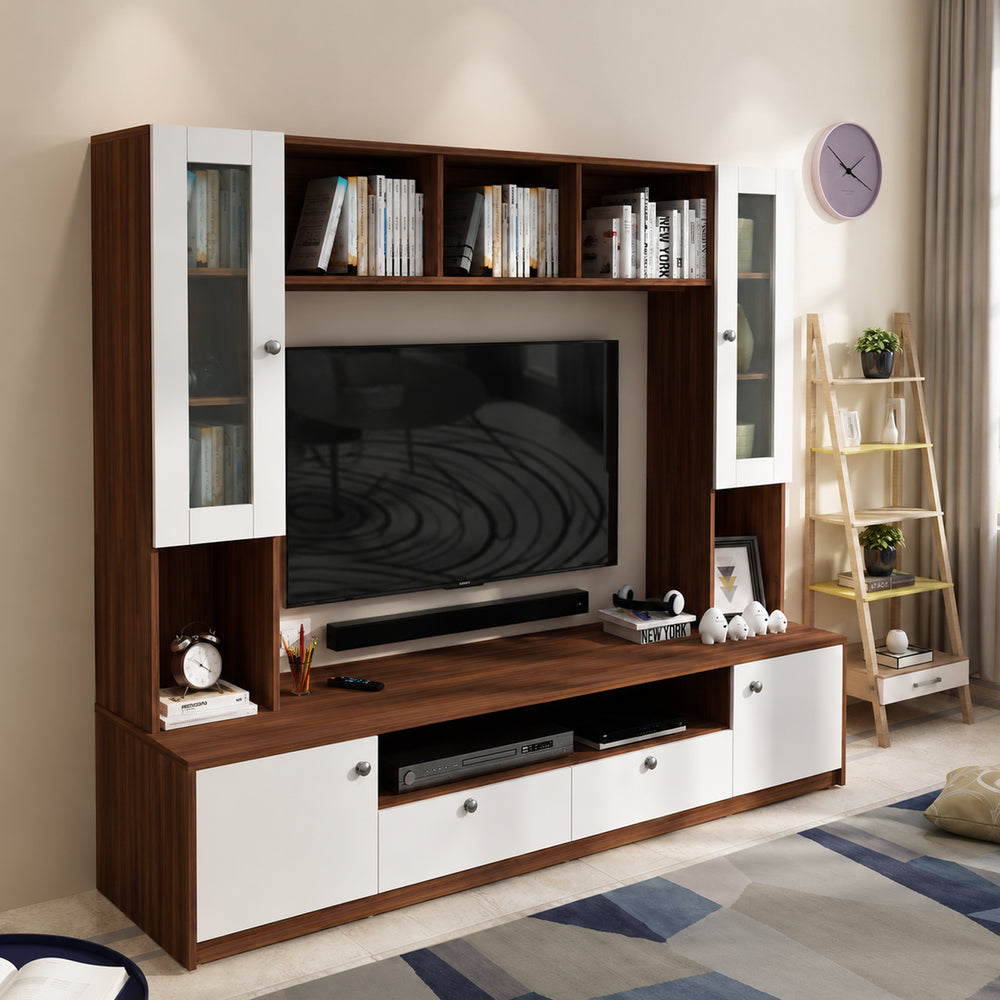 Benji TV Unit | 55 Inch TV | Frosty White and Walnut