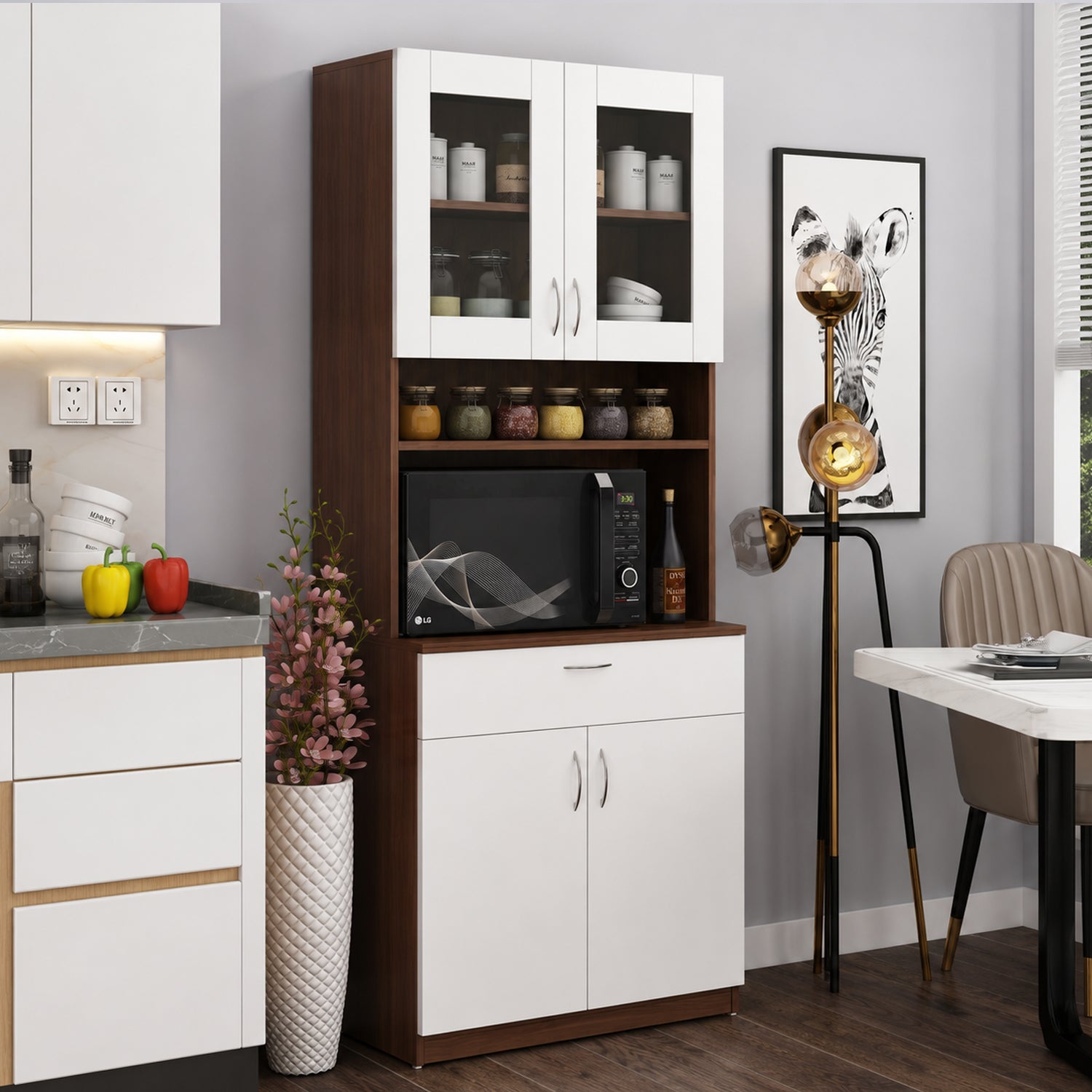 Markus Crockery Unit | Walnut & Frosty White