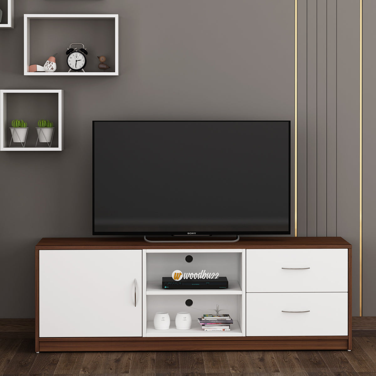 Martin TV Unit- Walnut & Frosty White
