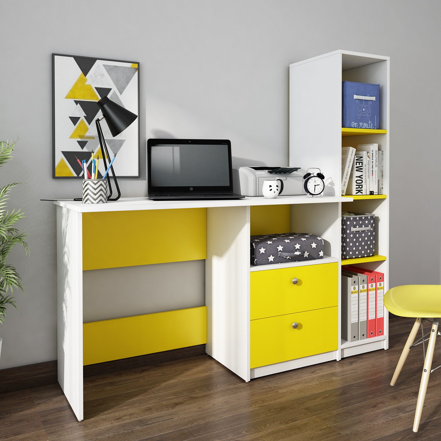 Claret Study Table | Frosty White and Yellow