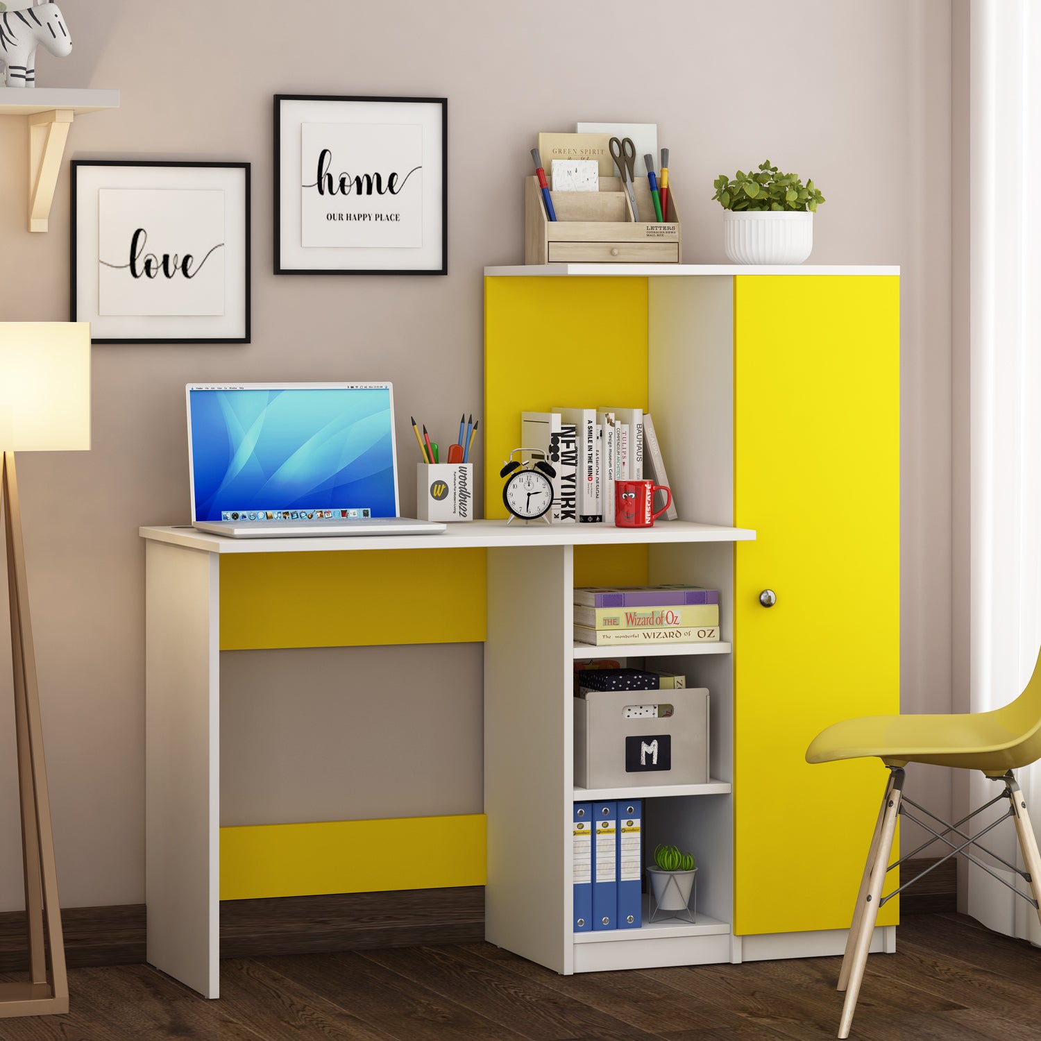 Marvel Home Office Table | Yellow and Frosty White